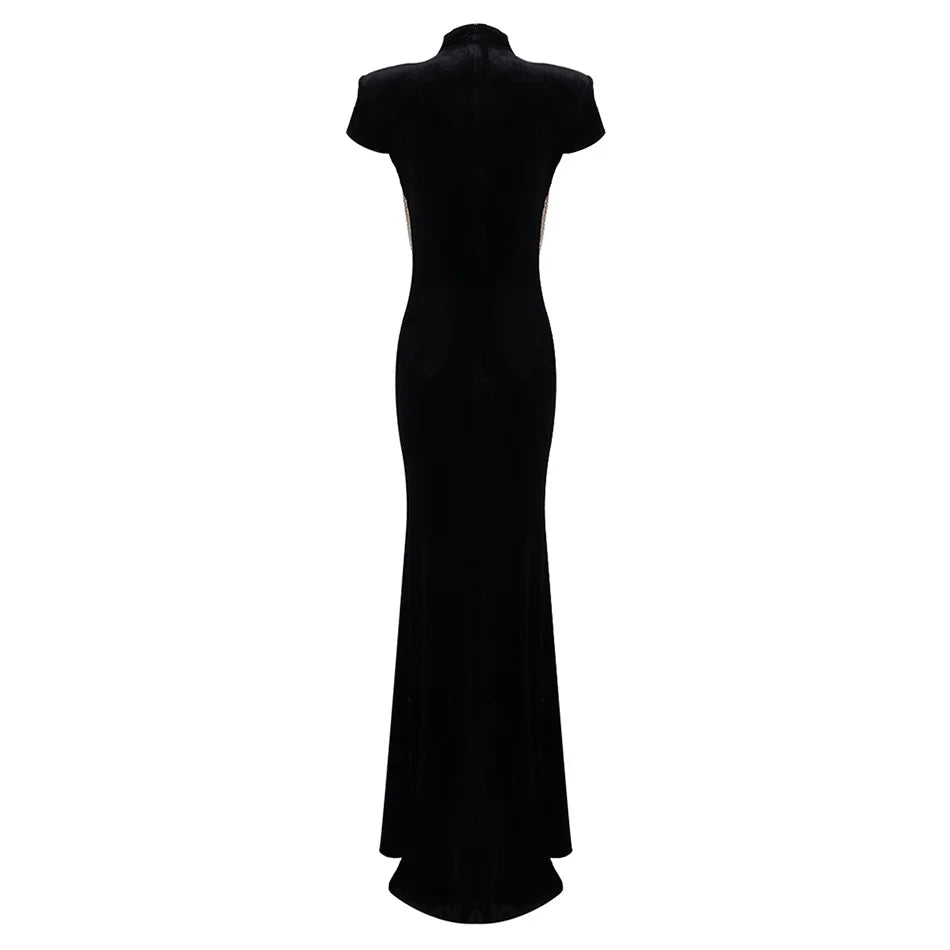 FancyENF Classy Seduction Black Maxi Dress with Pearl detail