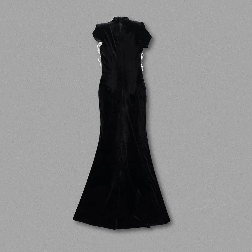 FancyENF Classy Seduction Black Maxi Dress with Pearl detail