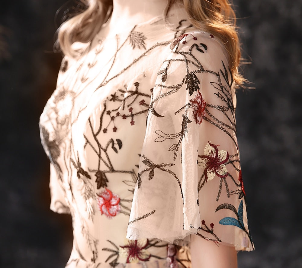 FancyENF Romance Floral Embroidered Evening Dress