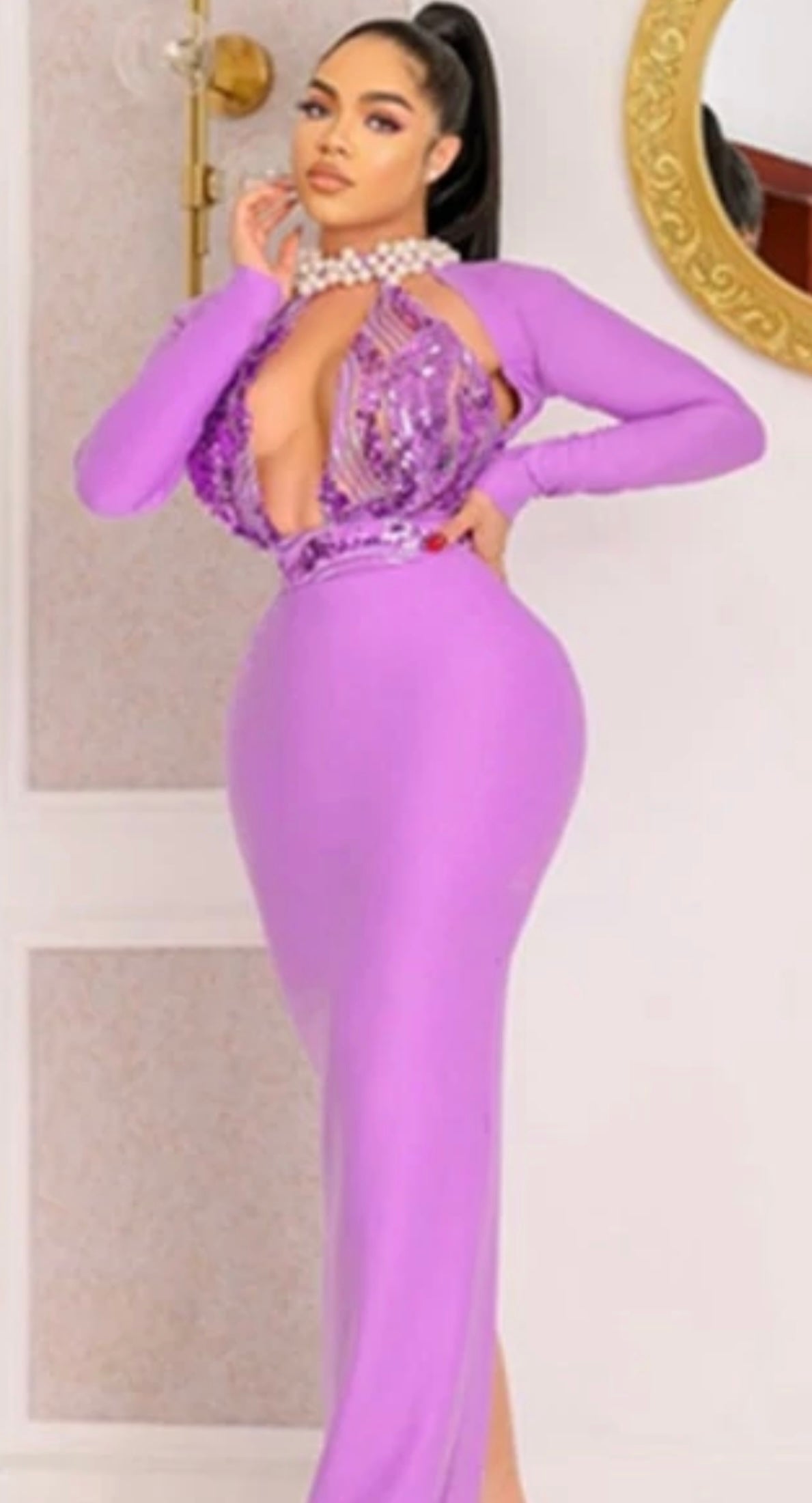 FancyENF Enticing Sequin and Pearl Evening Dress