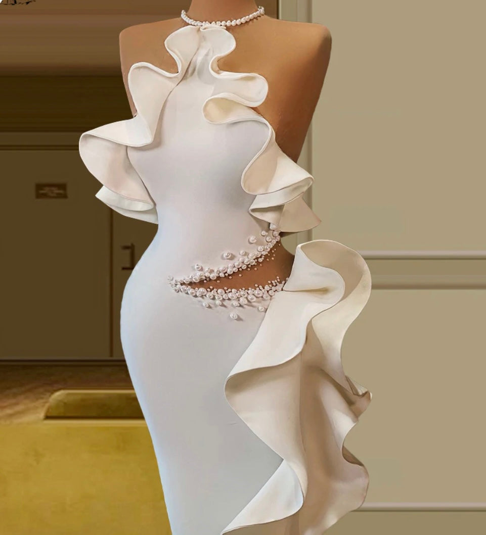 FancyENF Making Waves Halter Style Ruffle Mermaid Gown