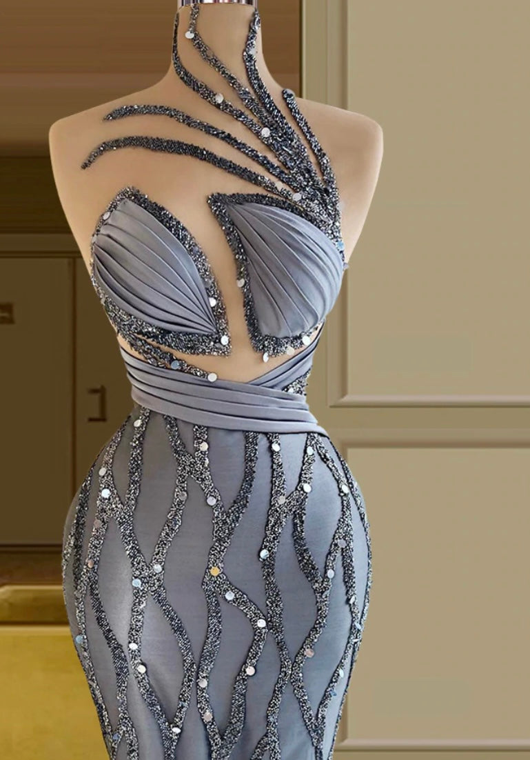 FancyENF Charisma Beaded Illusion Evening Dress