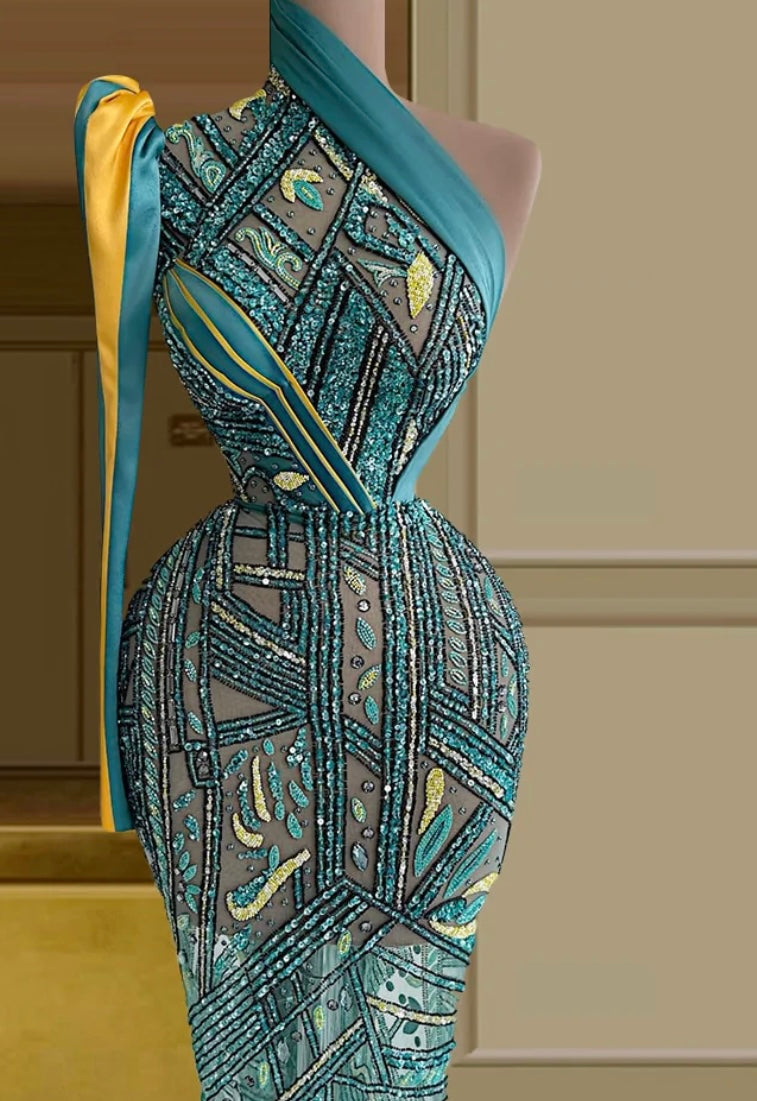 FancyENF Configuration Vintage Beaded Illusion Evening Dress