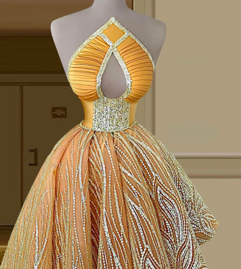 FancyENF Objectives Asymmetric Beaded Evening Gown