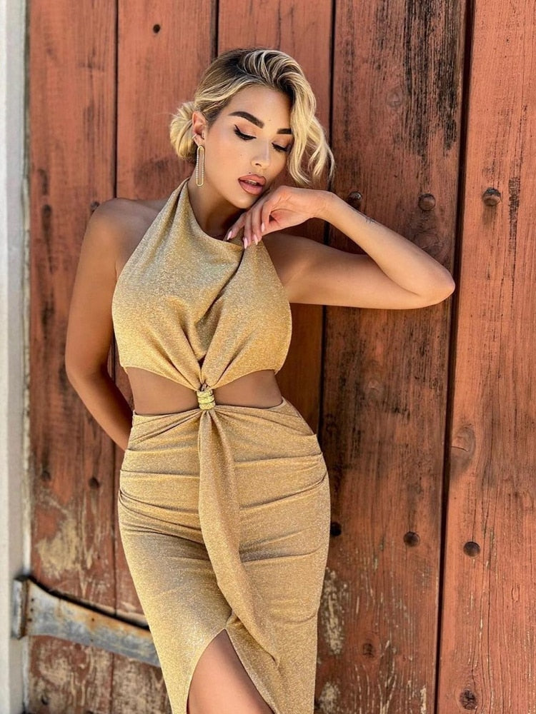 FancyENF Champagne Sipping Backless Party Dress