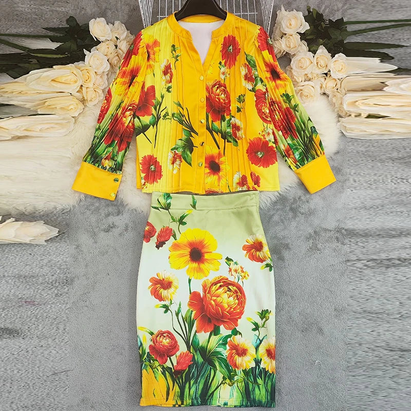 FancyENF Up and Coming Sexy Floral Print Two Piece Set with Lantern Sleeve