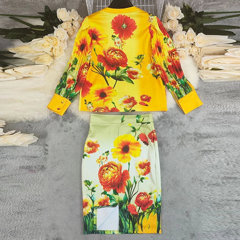 FancyENF Up and Coming Sexy Floral Print Two Piece Set with Lantern Sleeve