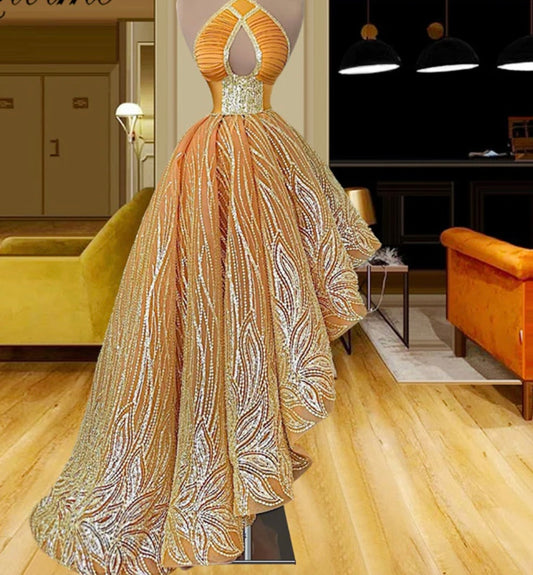 FancyENF Objectives Asymmetric Beaded Evening Gown