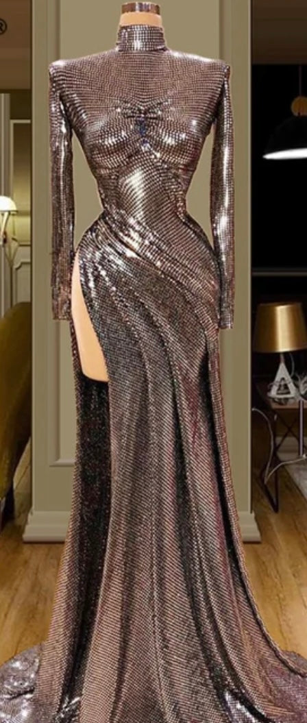 FancyENF The Trophy Luxury Long Sleeve Gown with High Split