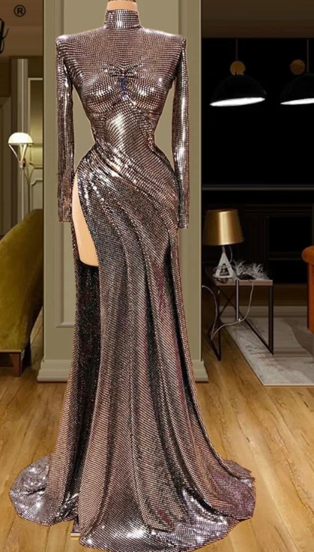 FancyENF The Trophy Luxury Long Sleeve Gown with High Split