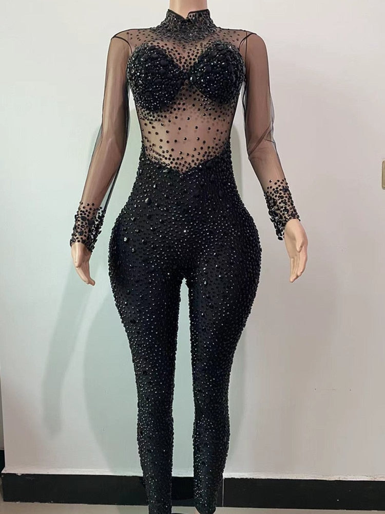 FancyENF Celebration Sexy Mesh Jumpsuit with Beading