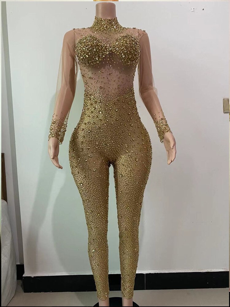 FancyENF Celebration Sexy Mesh Jumpsuit with Beading