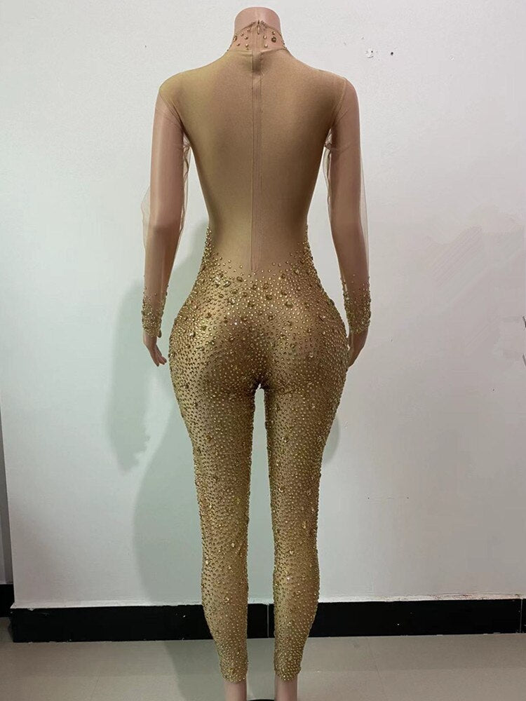 FancyENF Celebration Sexy Mesh Jumpsuit with Beading