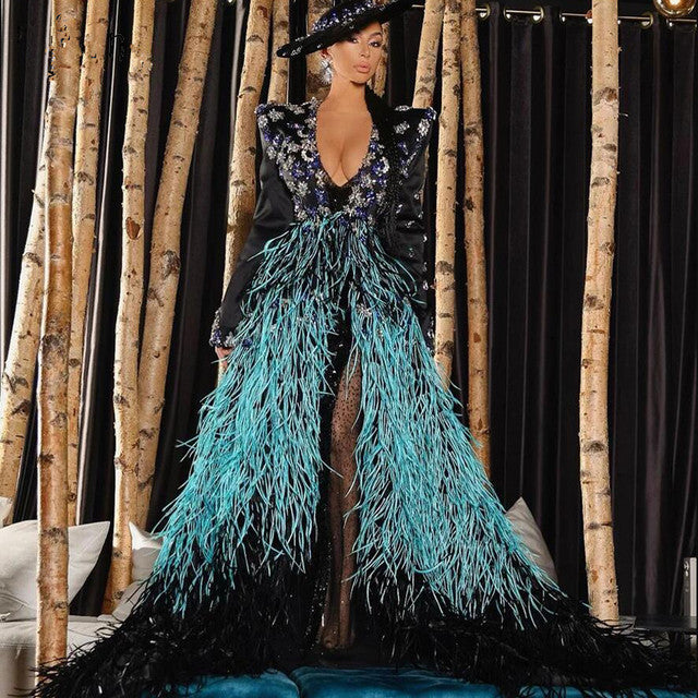 FancyENF Innovation Feather A-line Evening Gown